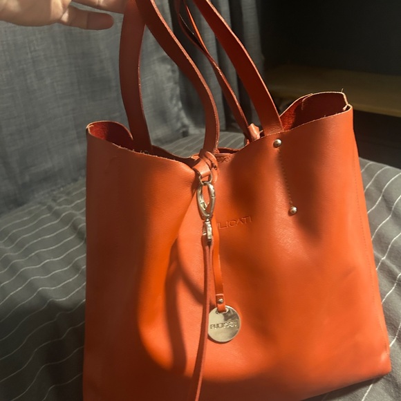 Pulicati Handbags - ITALIAN XL PULICATI SHOULDER SHOPPER TOTE BAG Red-orange saffiano leather